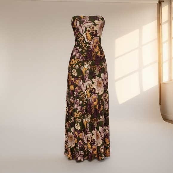 Vintage Dresses & Skirts - Vintage 60s Floral Paisley Maxi Skirt Boho Hippie Halter Dress & Matching Belt